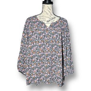 Knox Rose XXL Floral Boho Peasant Blouse Long Sleeve Tunic Top Flowy Cottagecore